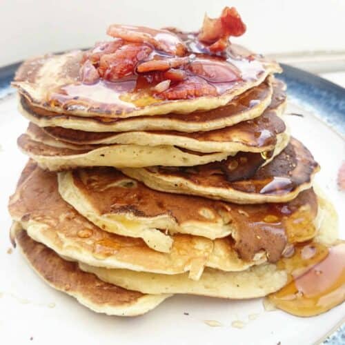 pancakes with syrup and bacon