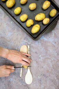 Slimming World Syn Free Hasselback Garlic & Cheese Baby Potatoes prep