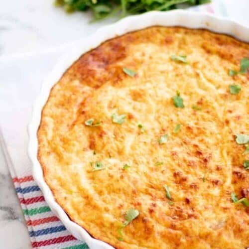 Slimming World quiche in white dish with parsley herbs