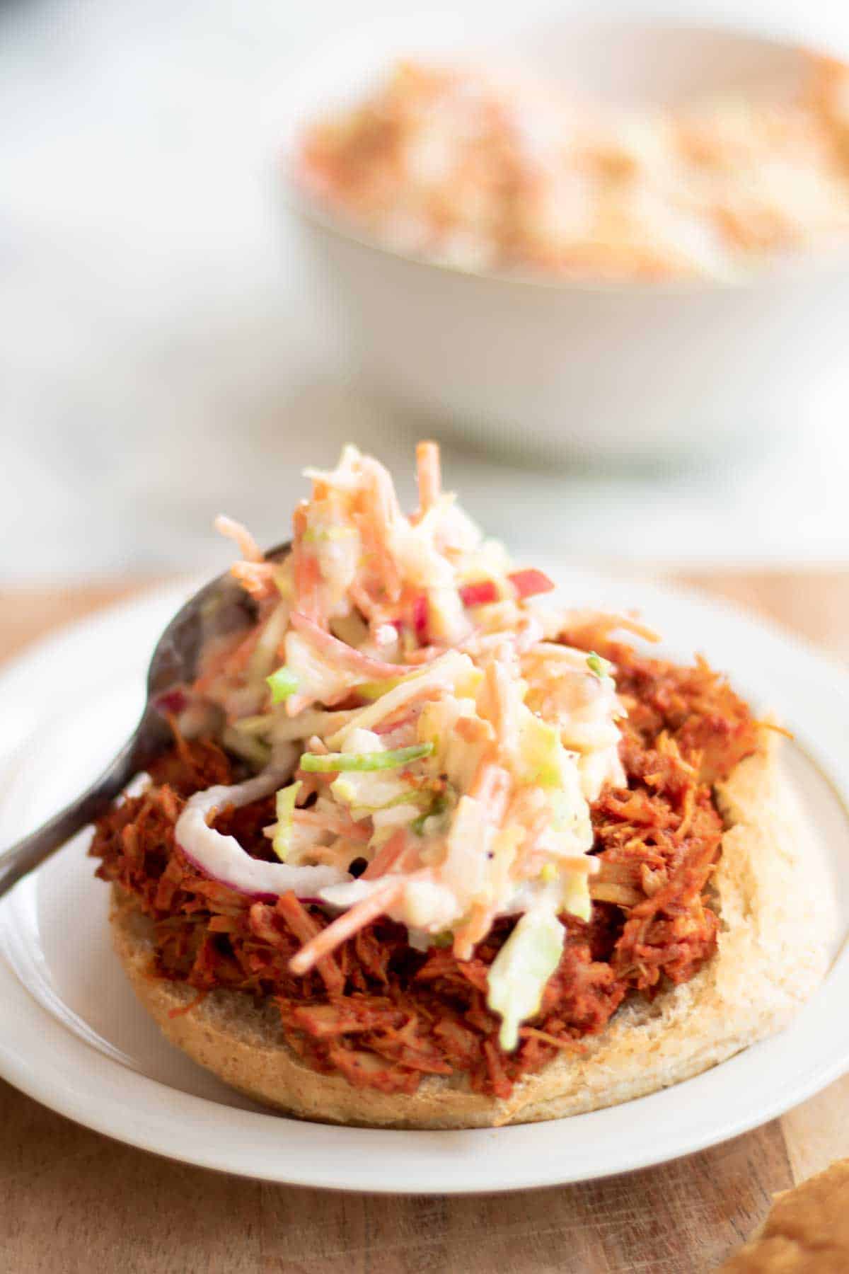 Pulled pork topped with healthy coleslaw