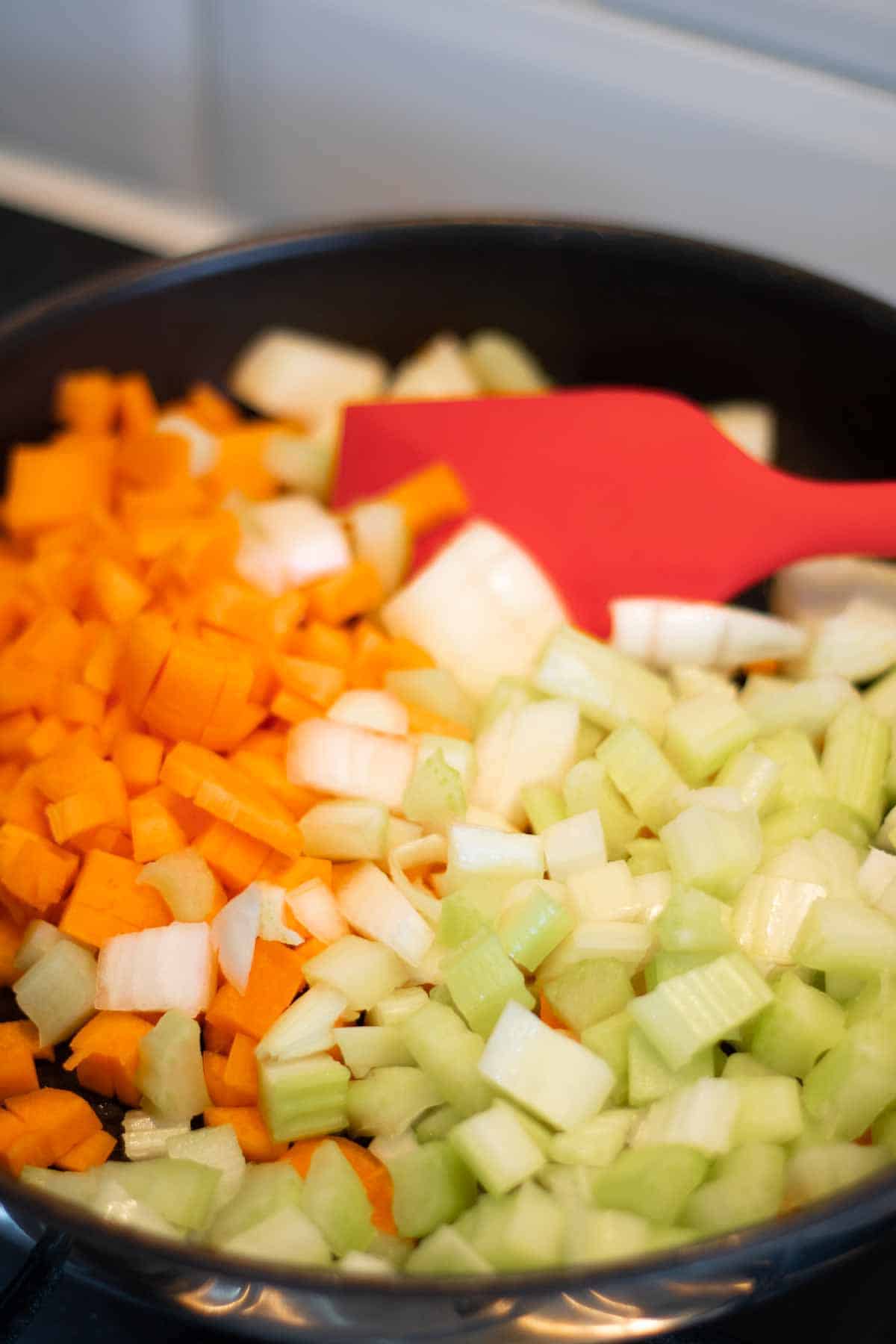minestrone soup veg in frying pan