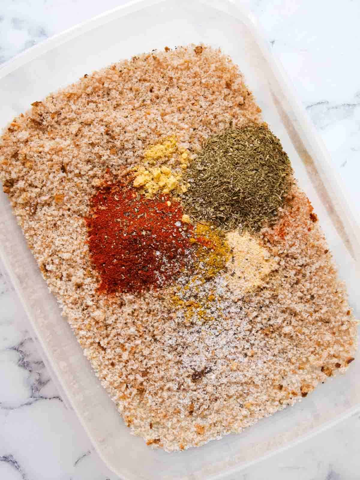 Trying to create a copycat KFC secret blend of spices mixed in with wholemeal bread crumbs broken in a food processor