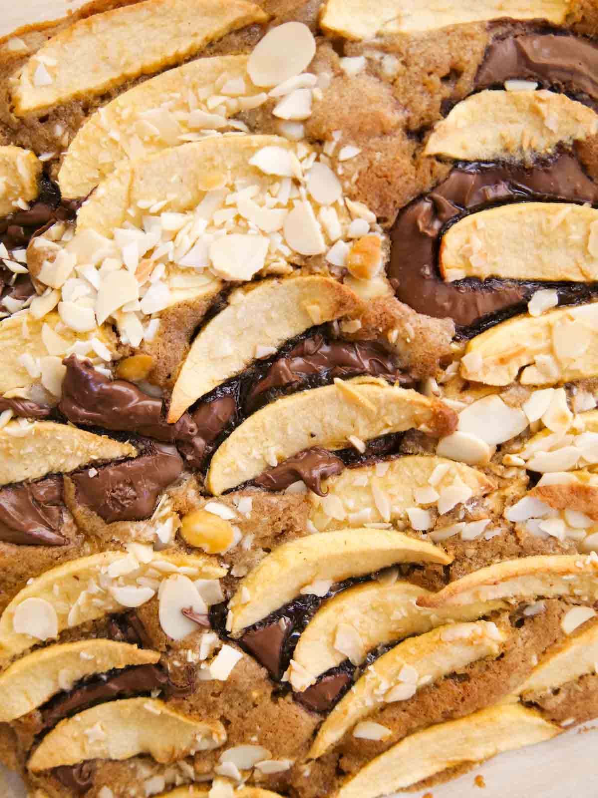 Close up of baked apple nut cake
