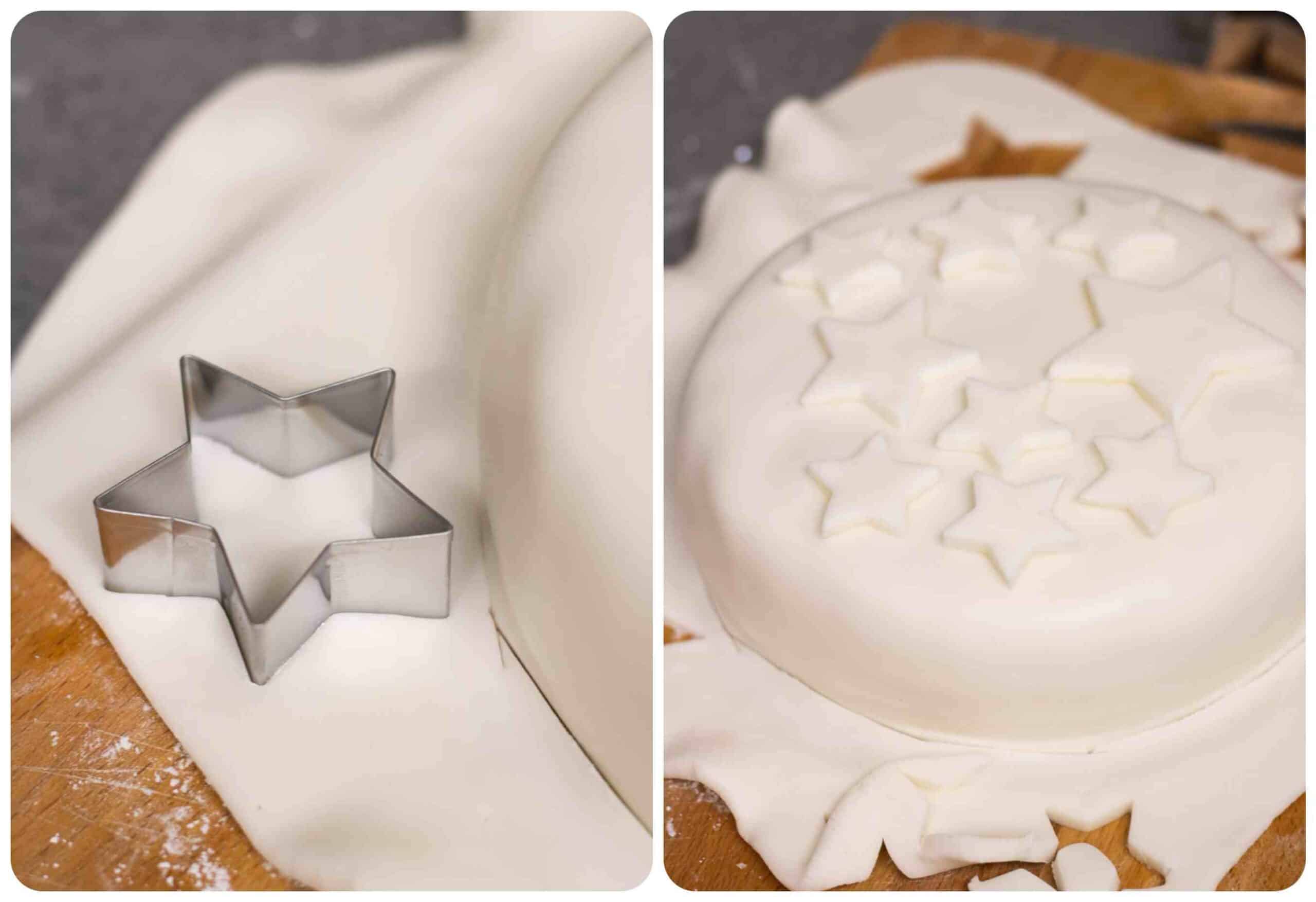 easy star shaped christmas cake decorations using cookie cutters