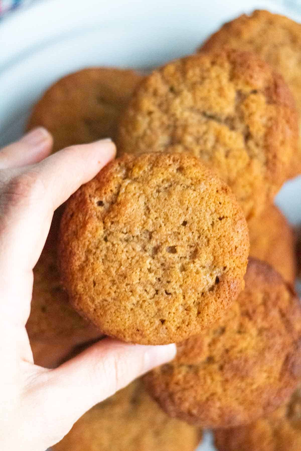 Grabbing a golden banana breakfast muffin