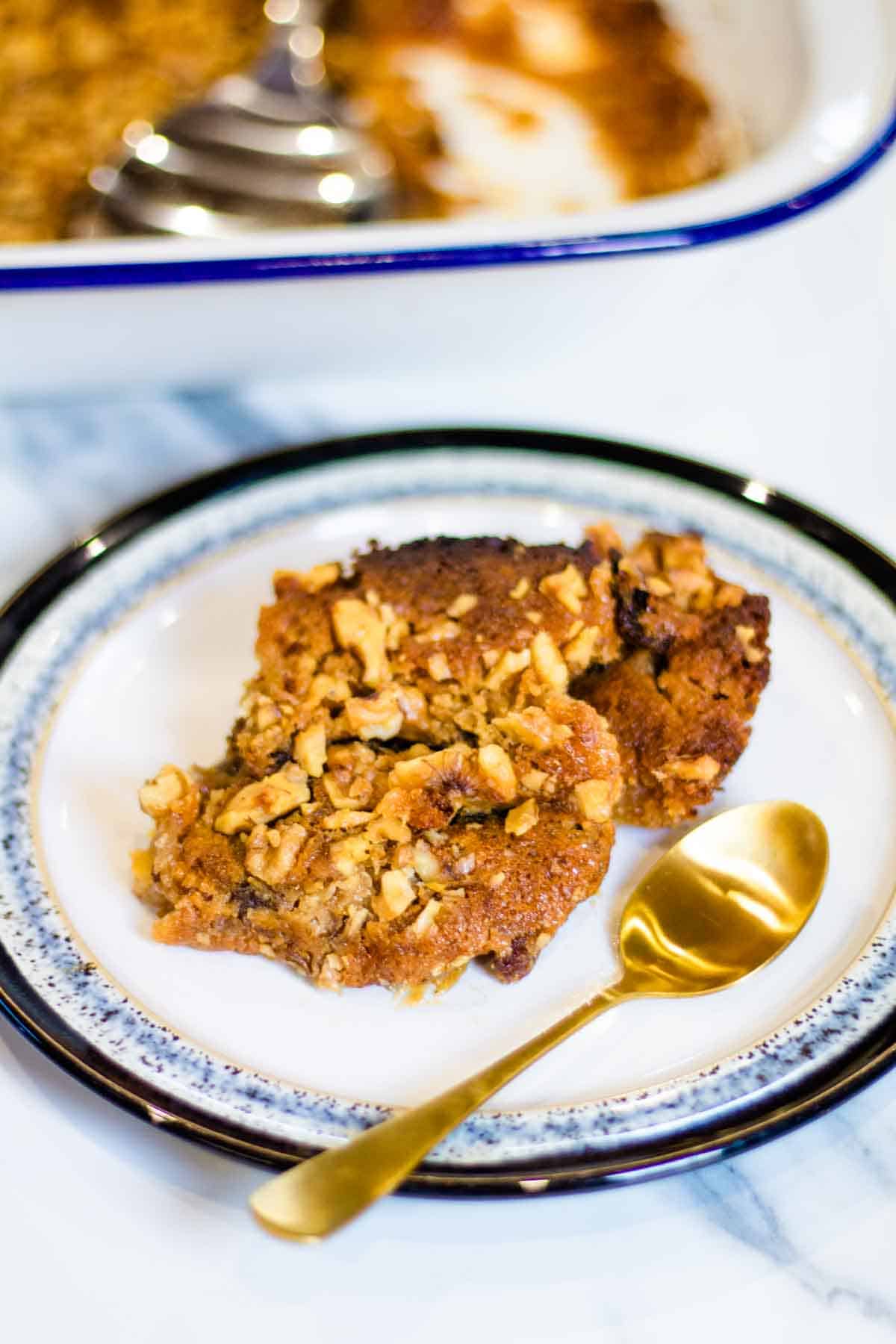 Close up of jarred mincemeat dump cake on a plate
