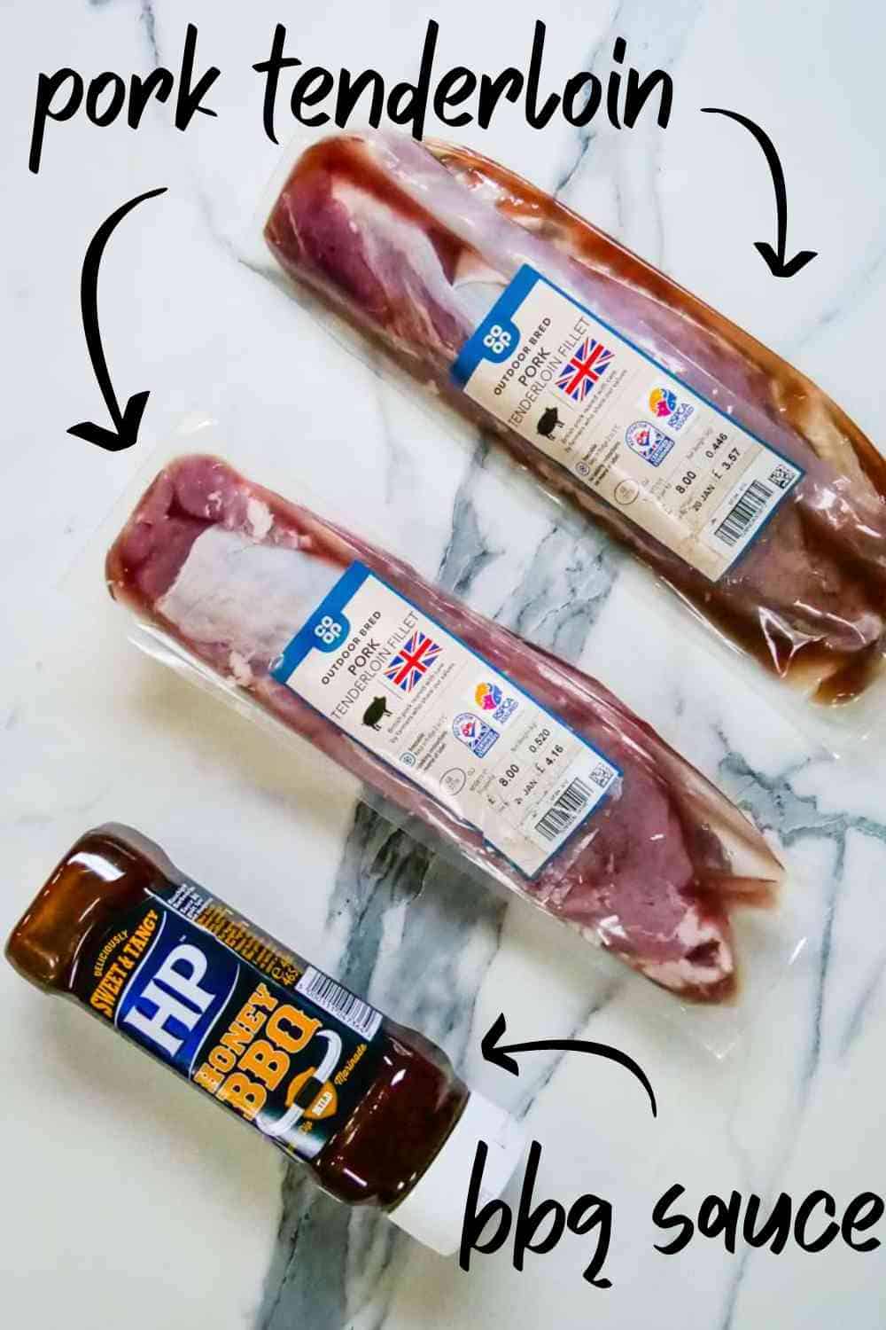 2 ingredient graphic for slow cooker with tenderloin pork & HP BBQ sauce