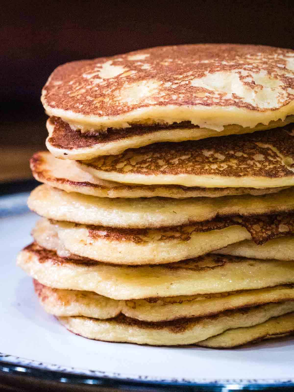 close up of a stack of pancakes