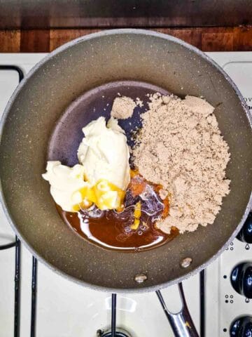 butter, sugar and syrup with a little salt in a large non stick frying pan
