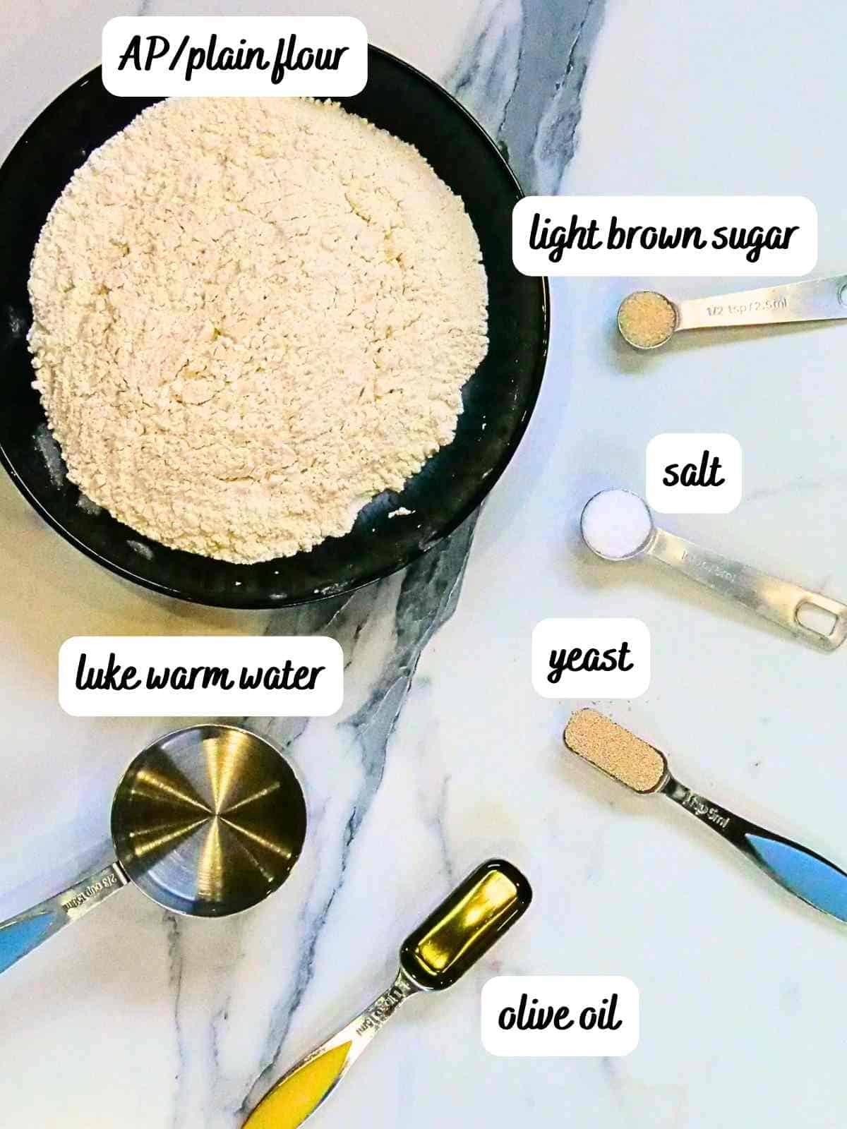 labelled ingredients for easy homemade pizza dough