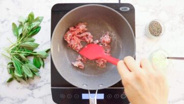 Frying bacon in a pan