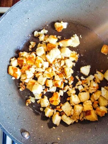 pan fried diced and crumble halloumi cheese
