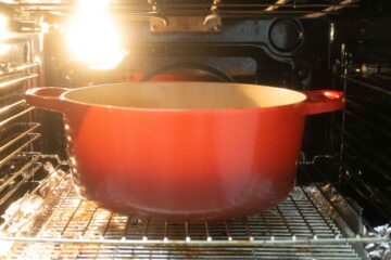 baking a hotpot in the oven without the lid to crisp the potato topping
