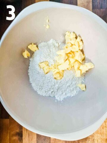 diced butter and gluten free flour in a large mixing bowl