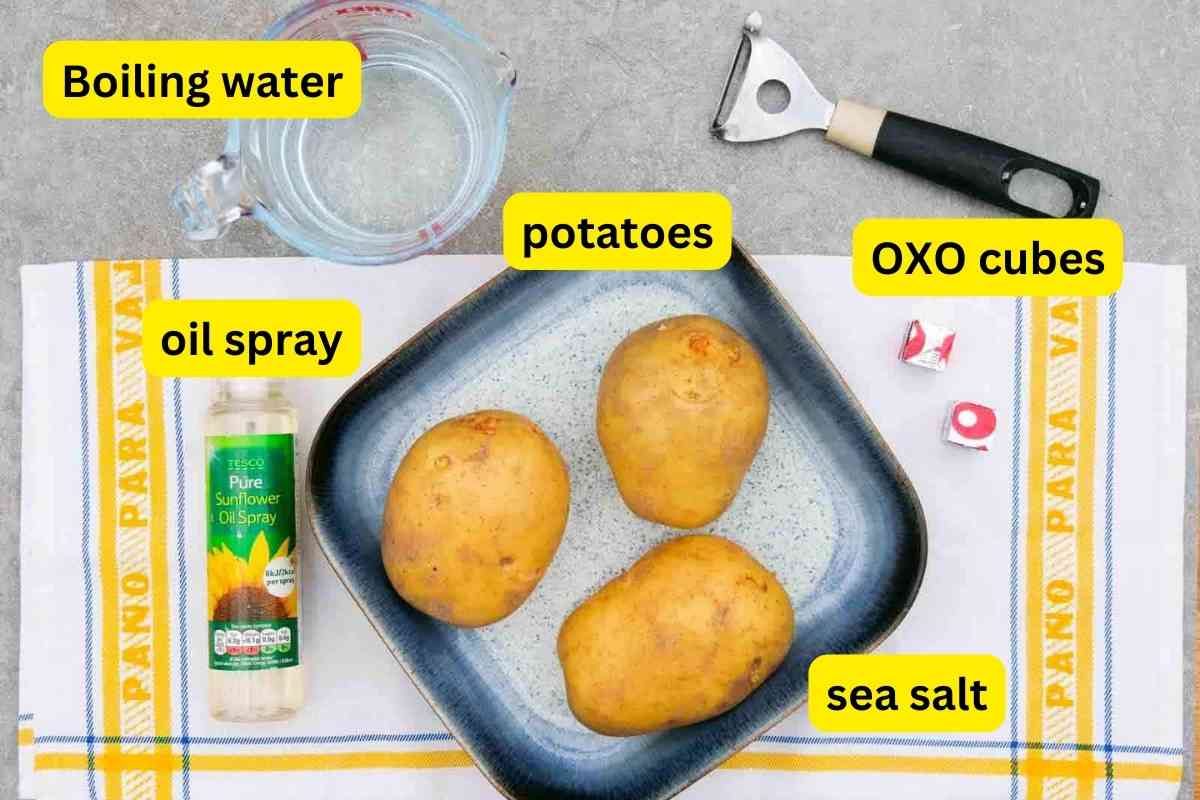 labelled ingredients for easy oxo roast potatoes