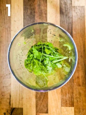 avocado coriander and oil in a jug