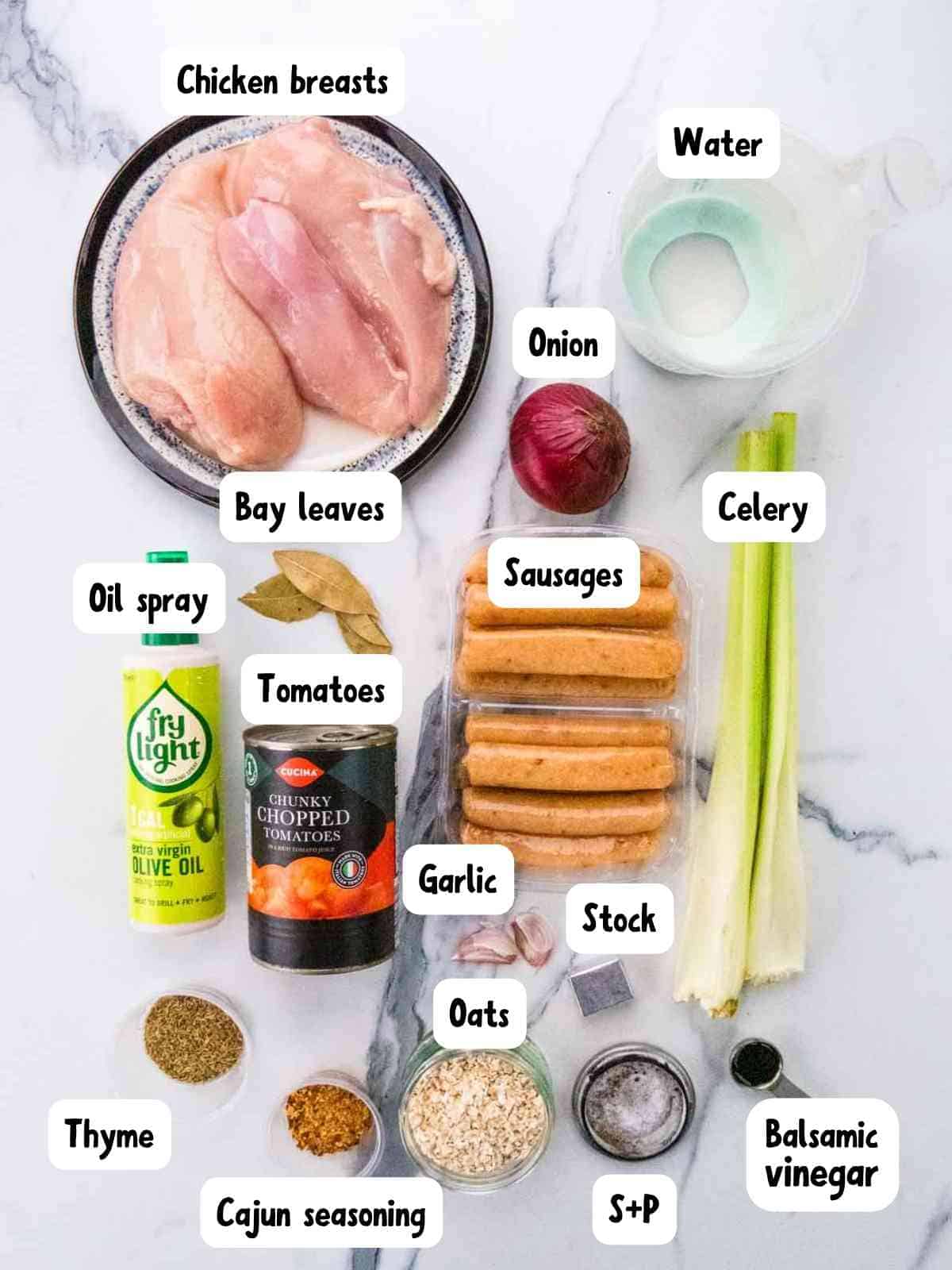 labelled ingredients needed to make healthy chicken gumbo