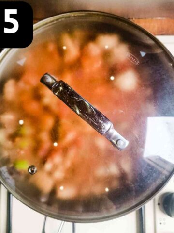 covered pot simmering healthy gumbo recipe on stove top